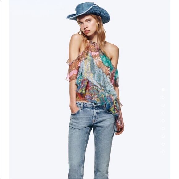ZARA RUFFLED PATCHWORK TOP - Picture 3 of 9